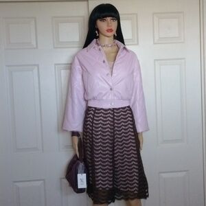 LENA quilted bomber jacket and APT9 lace skirt.